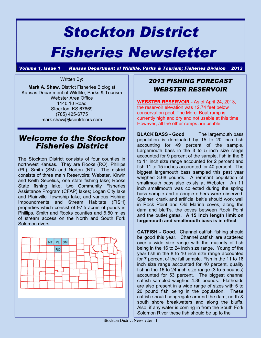 Webster Fishing District Newsletter 5-7-2013