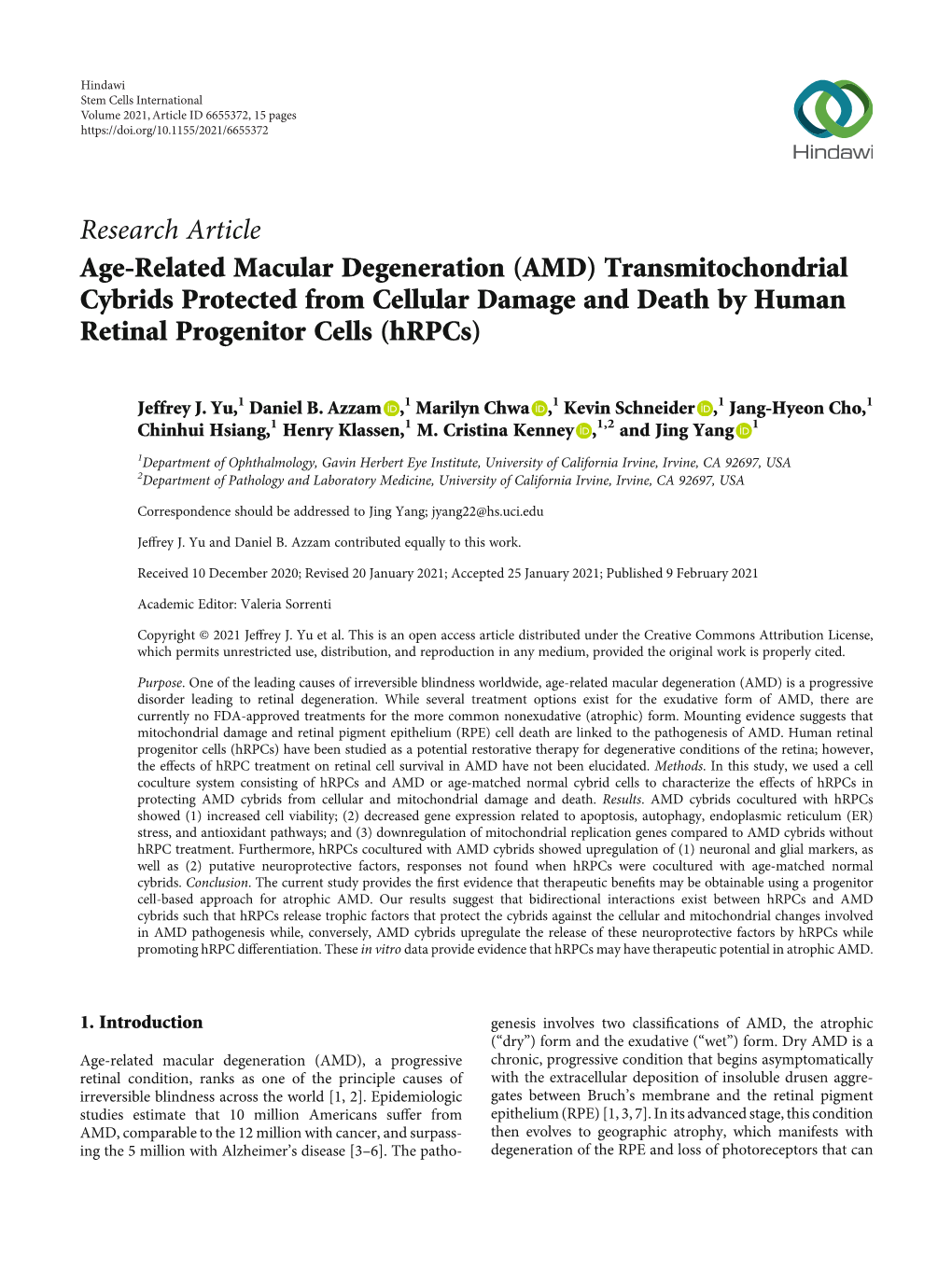 AMD) Transmitochondrial Cybrids Protected from Cellular Damage and Death by Human Retinal Progenitor Cells (Hrpcs