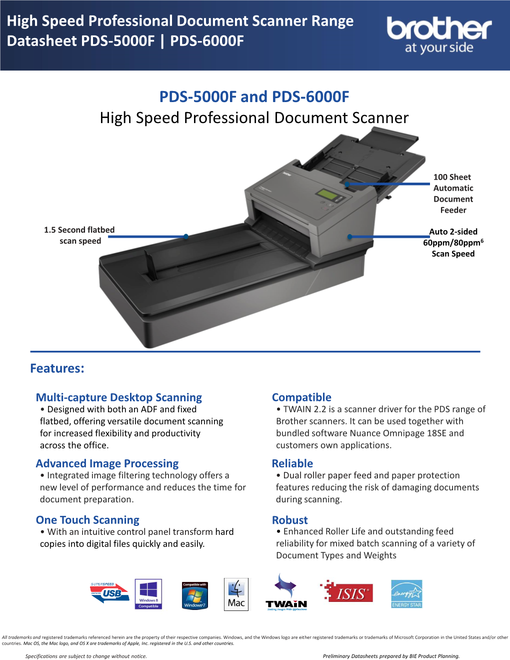 High Speed Professional Document Scanner Range Datasheet PDS-5000F | PDS-6000F