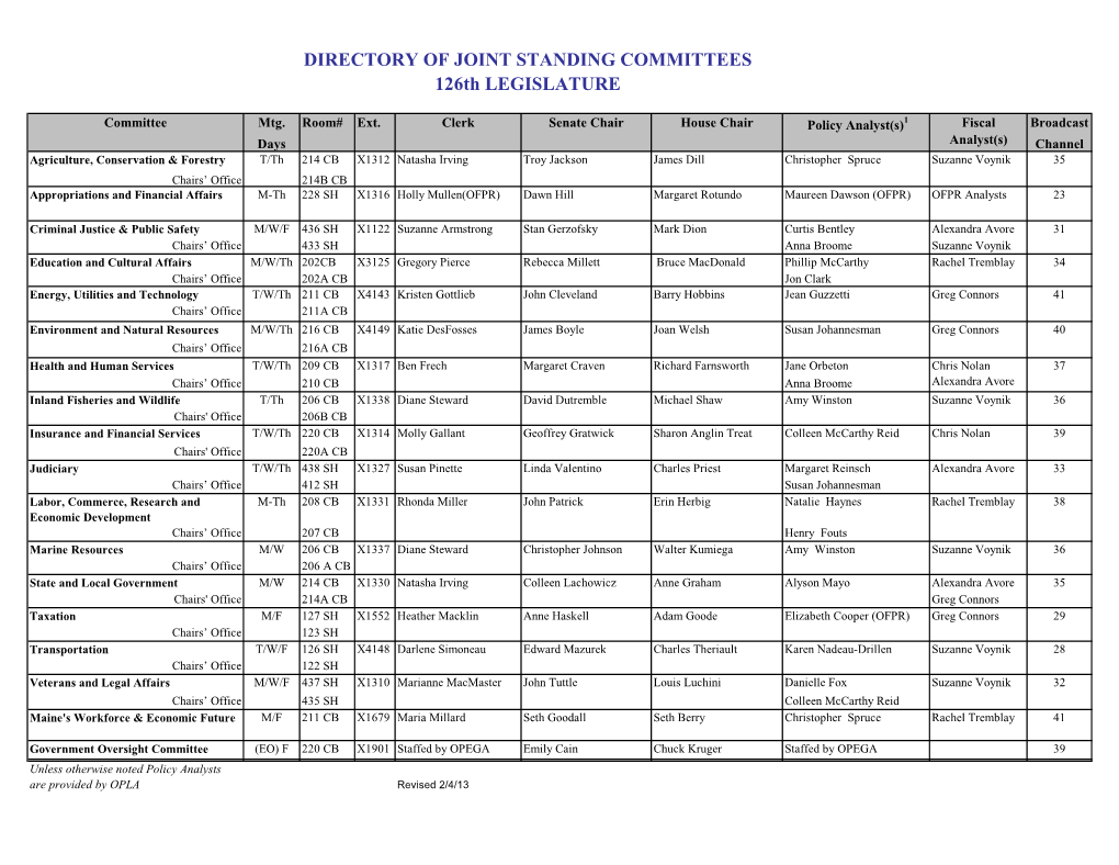 Directory of Joint Standing Committees 126Th Legislature (PDF)