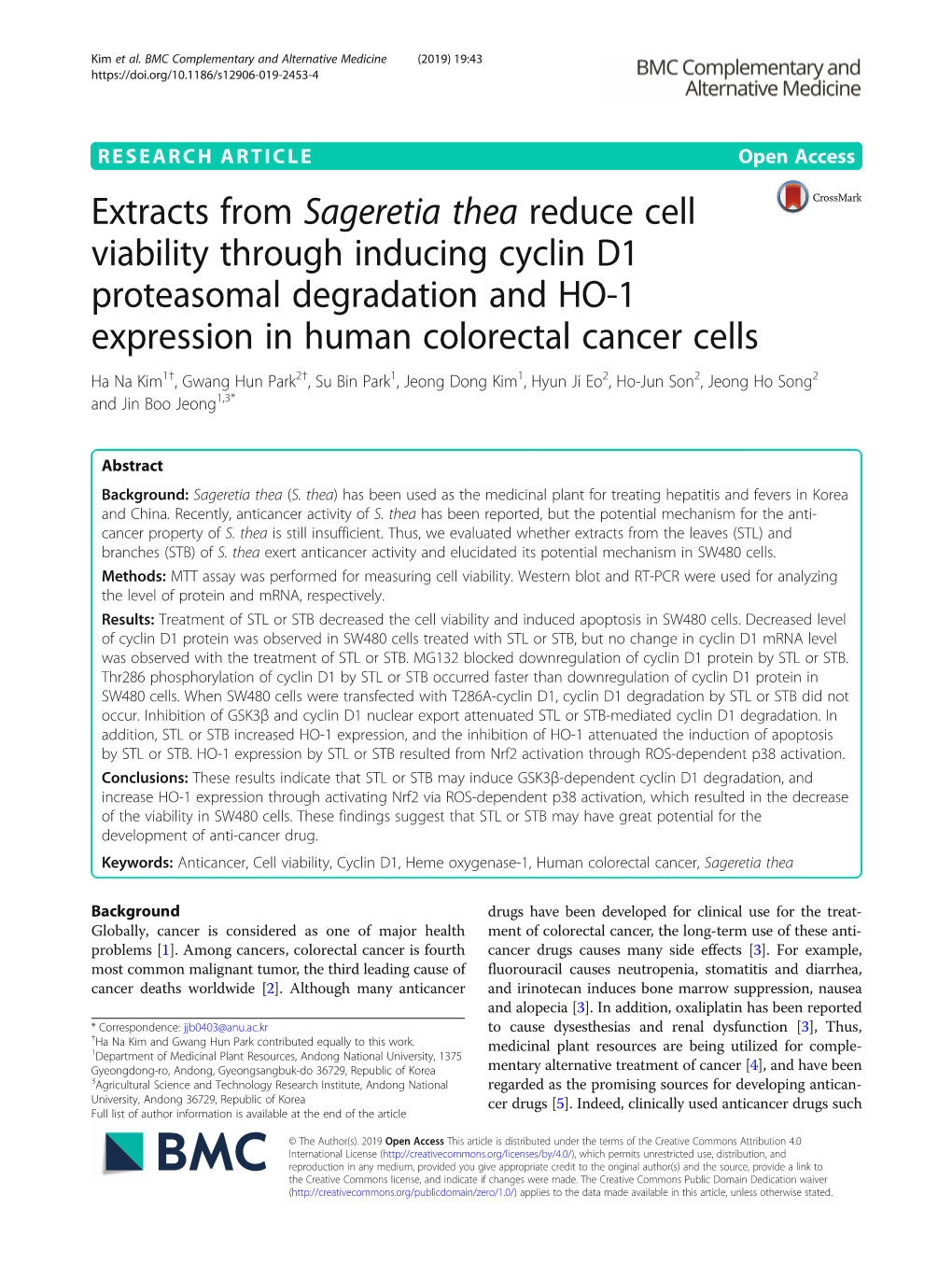 Extracts from Sageretia Thea Reduce Cell Viability Through Inducing Cyclin