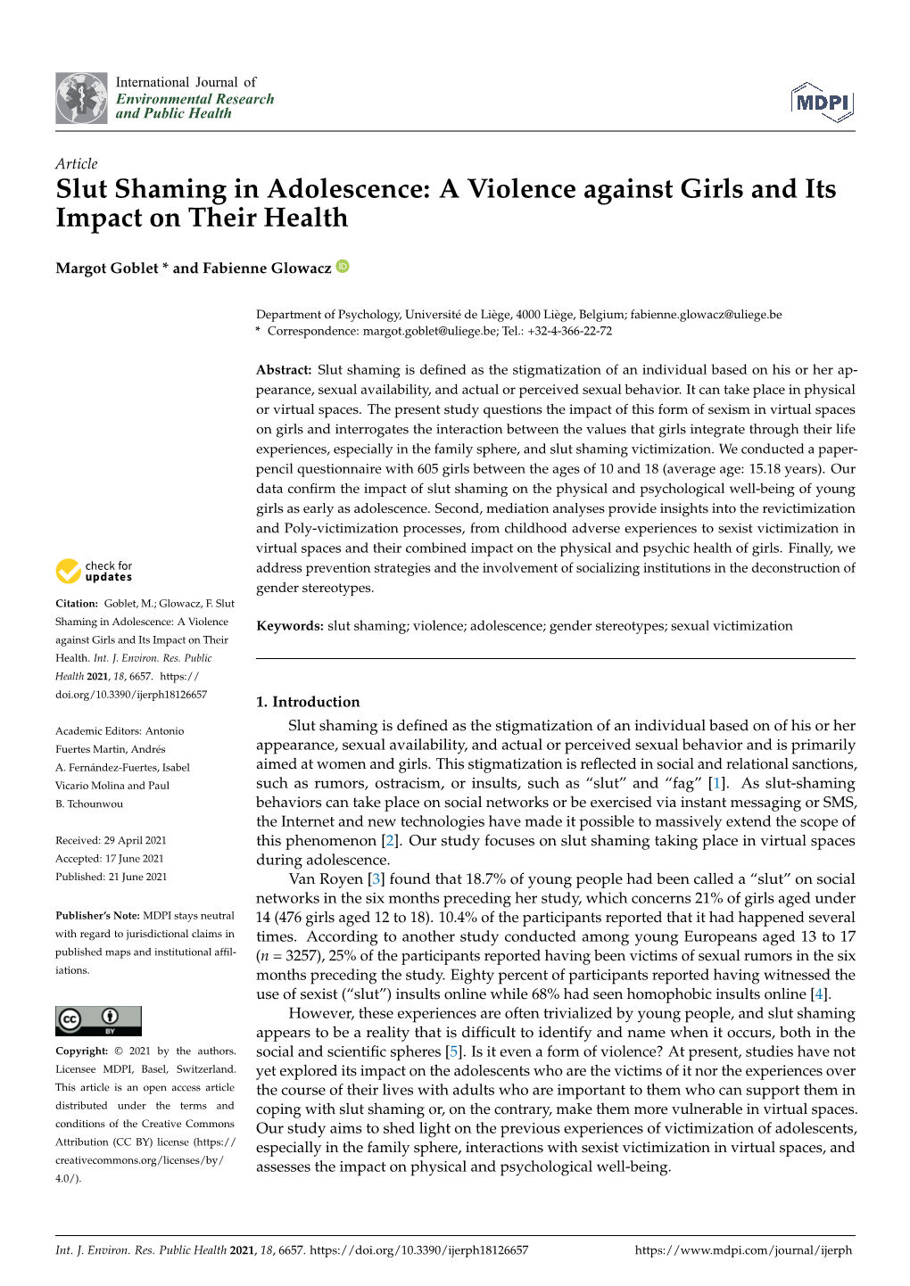 Slut Shaming in Adolescence: a Violence Against Girls and Its Impact on Their Health