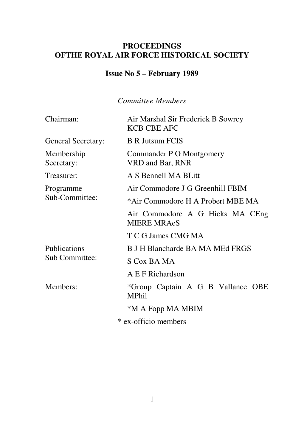 Proceedings Ofthe Royal Air Force Historical Society