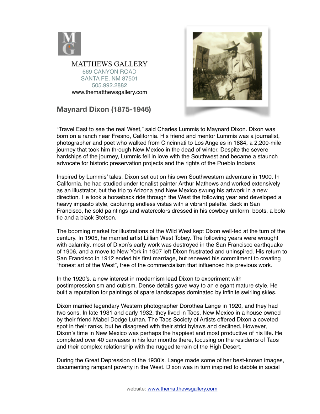 Maynar Dixon Artist Biography