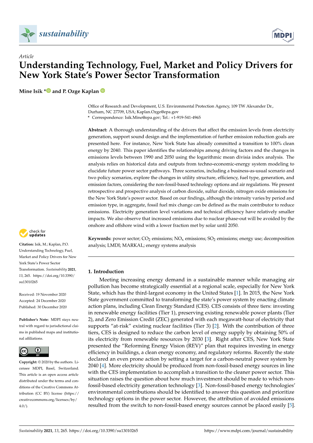 Understanding Technology, Fuel, Market and Policy Drivers for New York State’S Power Sector Transformation