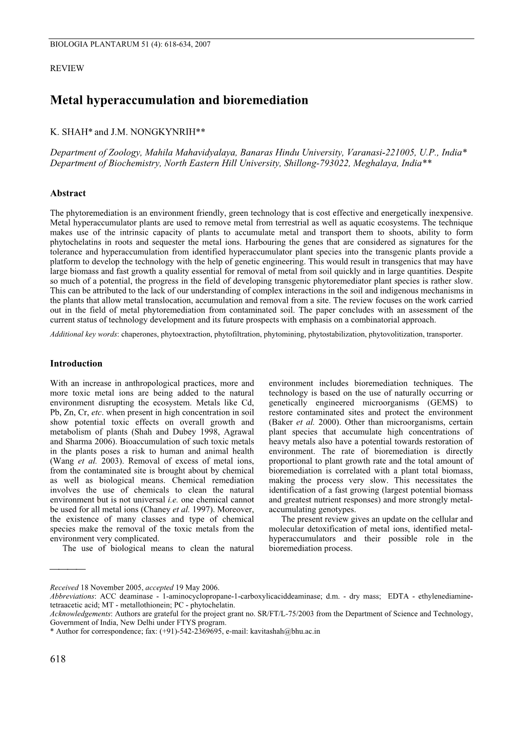 Metal Hyperaccumulation and Bioremediation