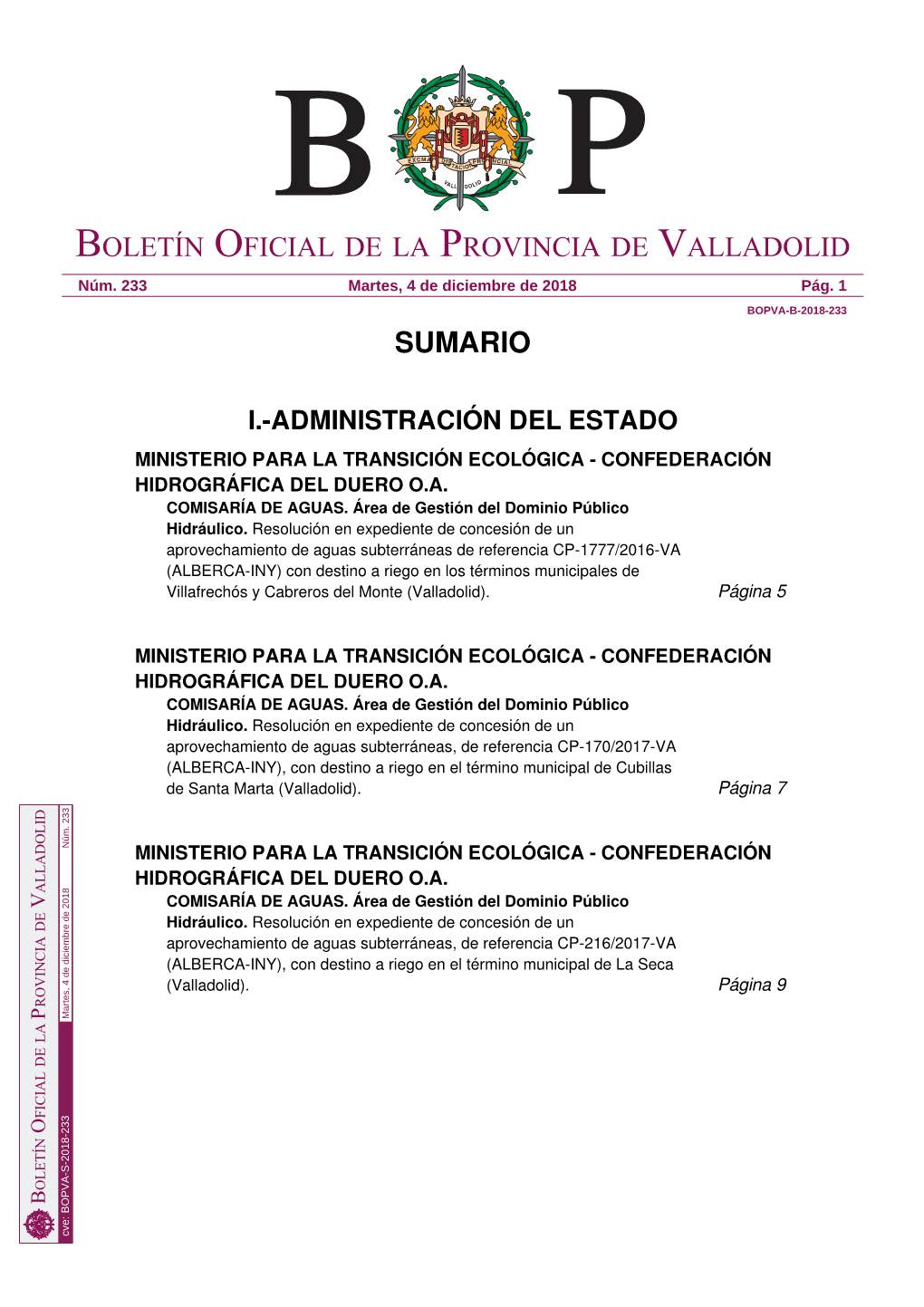 Sumario Boletín Oficial De La Provincia De Valladolid