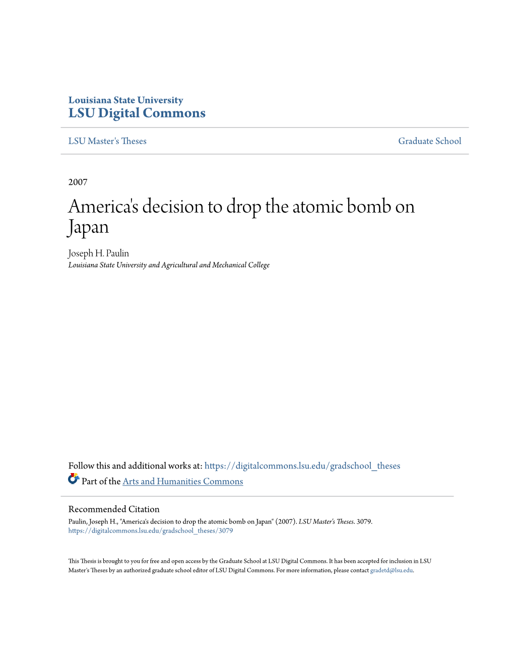 America's Decision to Drop the Atomic Bomb on Japan Joseph H