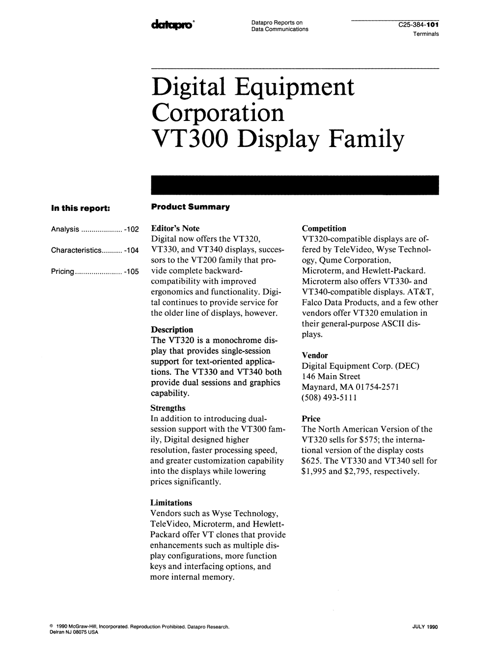 Digital Equipment Corporation VT300 Display Family