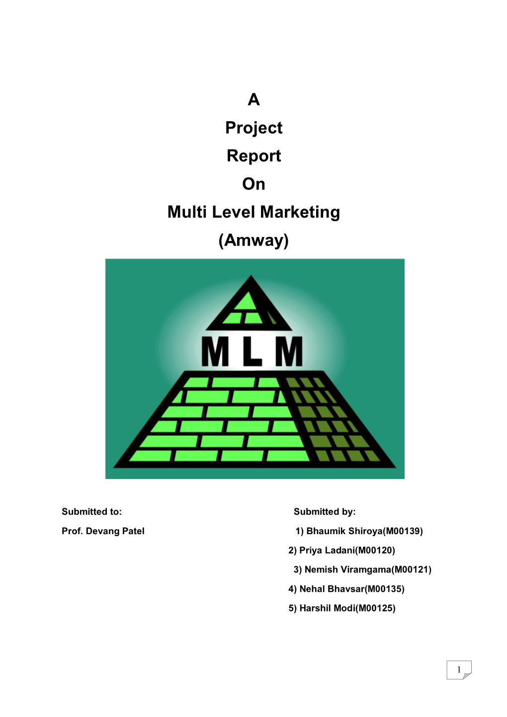 A Project Report on Multi Level Marketing (Amway)