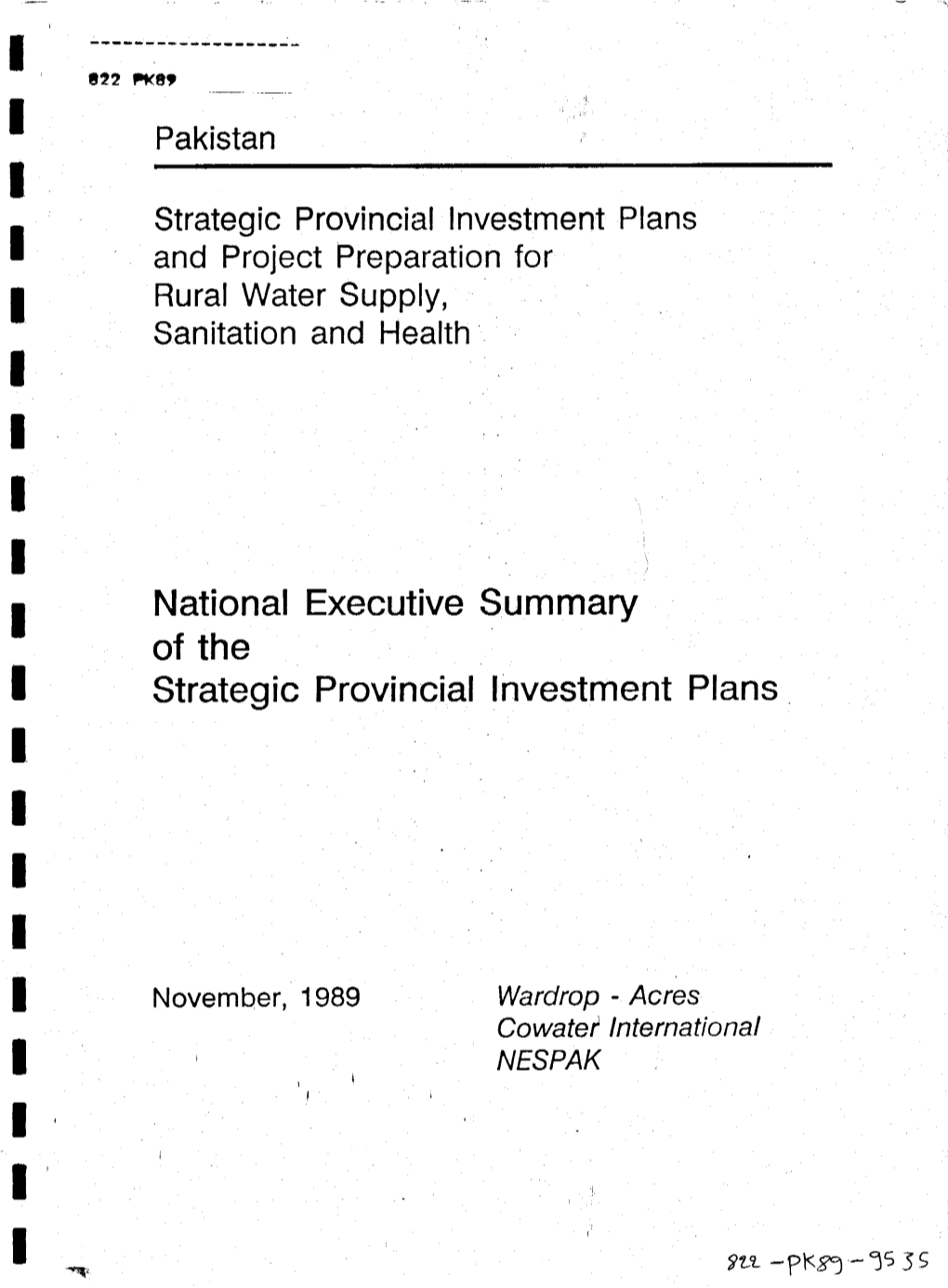 National Executive Summary of the Strategic Provincial Investment Plans