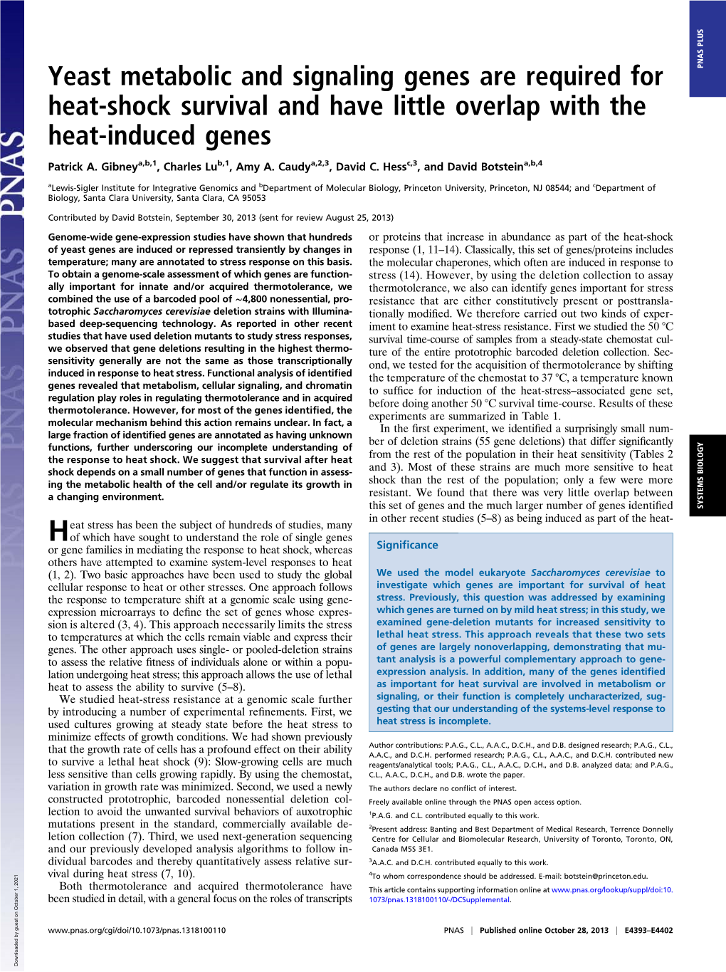 Yeast Metabolic and Signaling Genes Are Required for Heat-Shock Survival