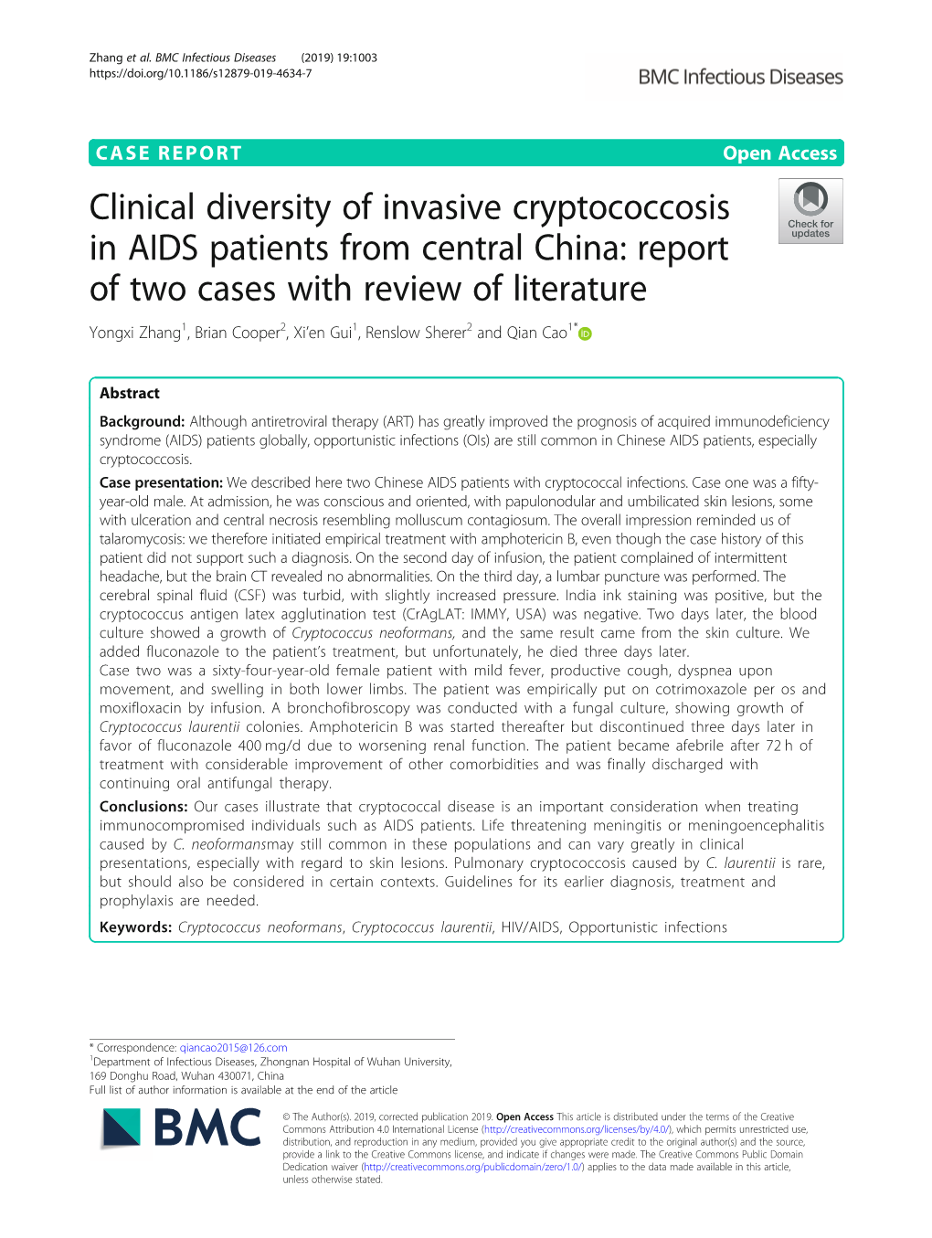 Clinical Diversity of Invasive Cryptococcosis in AIDS Patients