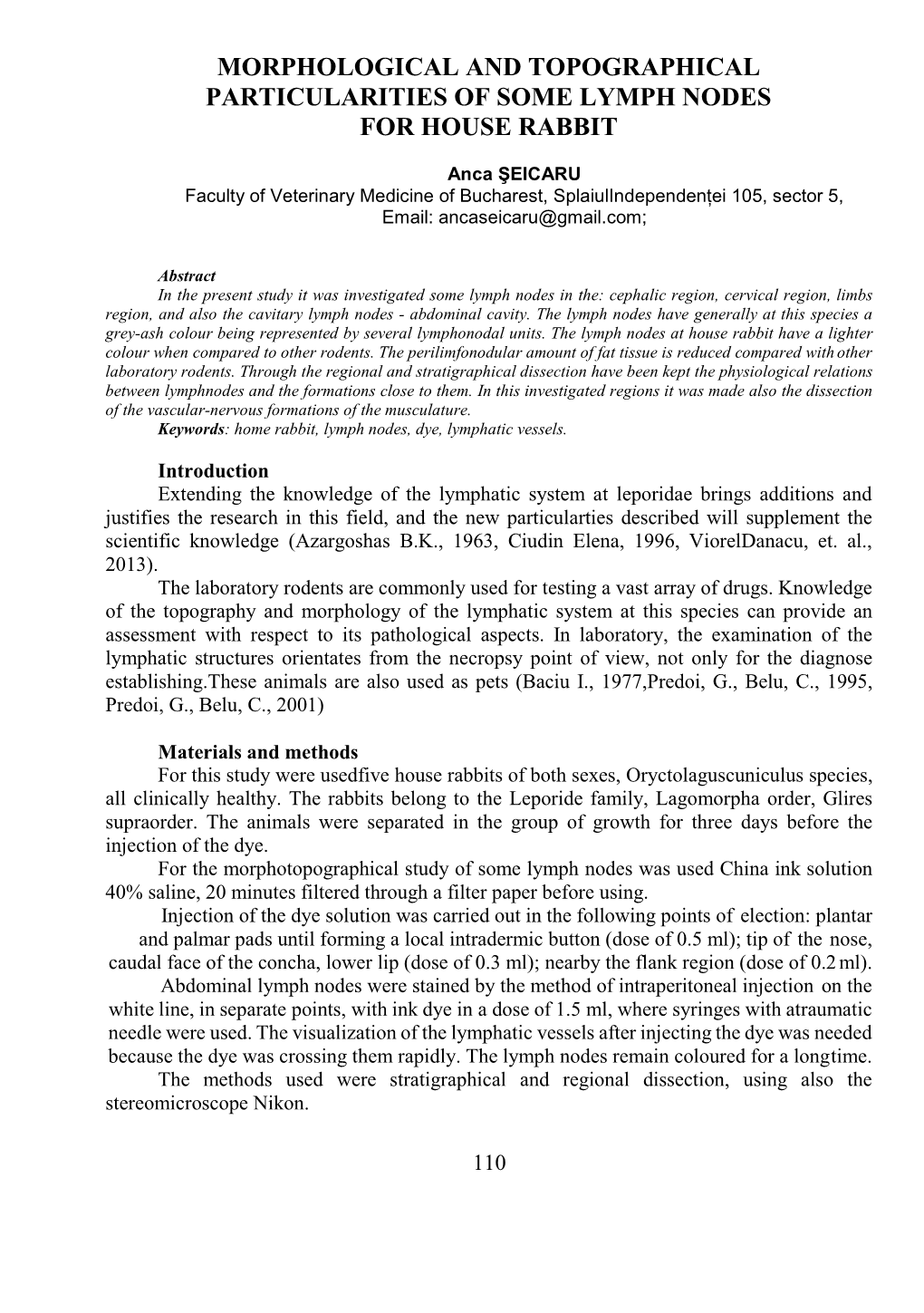 Morphological and Topographical Particularities of Some Lymph Nodes for House Rabbit