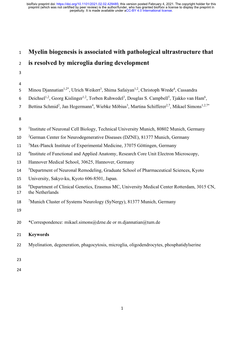 Myelin Biogenesis Is Associated with Pathological Ultrastructure That Is