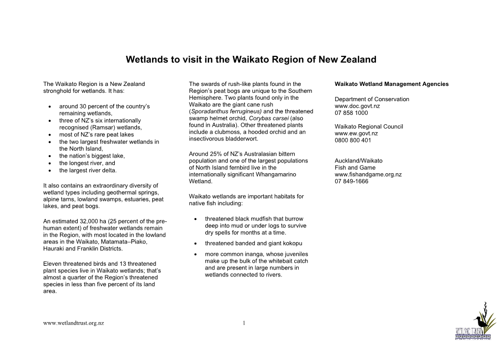 Wetlands Open to the Public in the Waikato