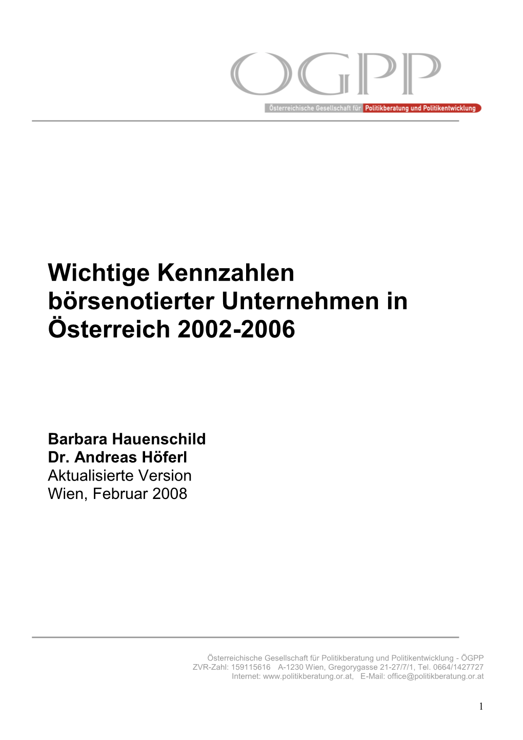 Wichtige Kennzahlen Börsenotierter Unternehmen in Österreich 2002-2006