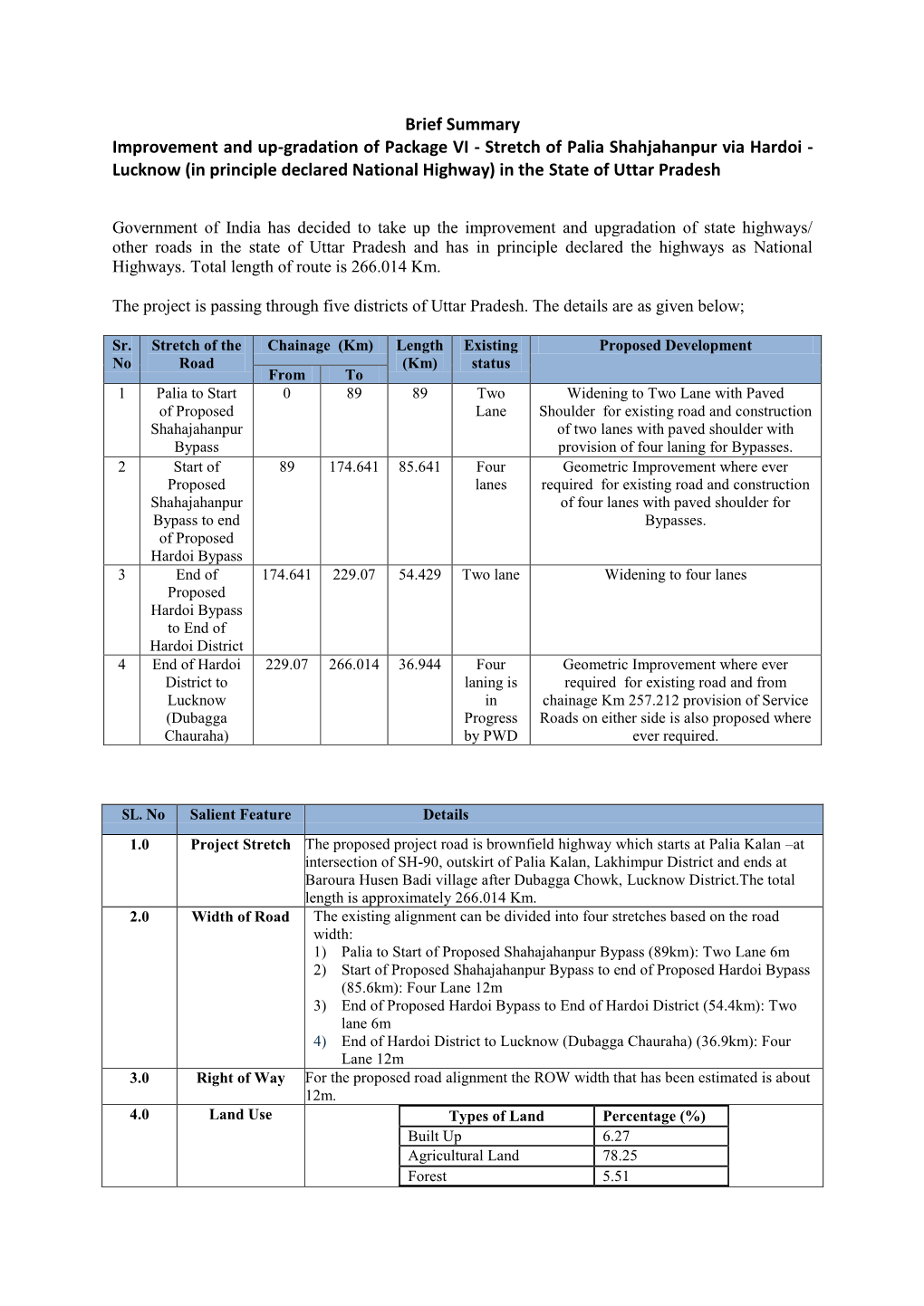 Brief Summary Improvement and Up-Gradation of Package VI