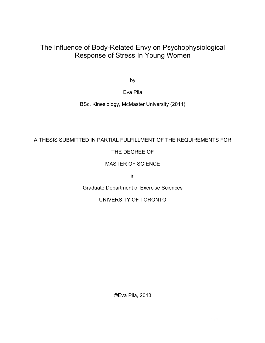 The Influence of Body-Related Envy on Psychophysiological Response of Stress in Young Women