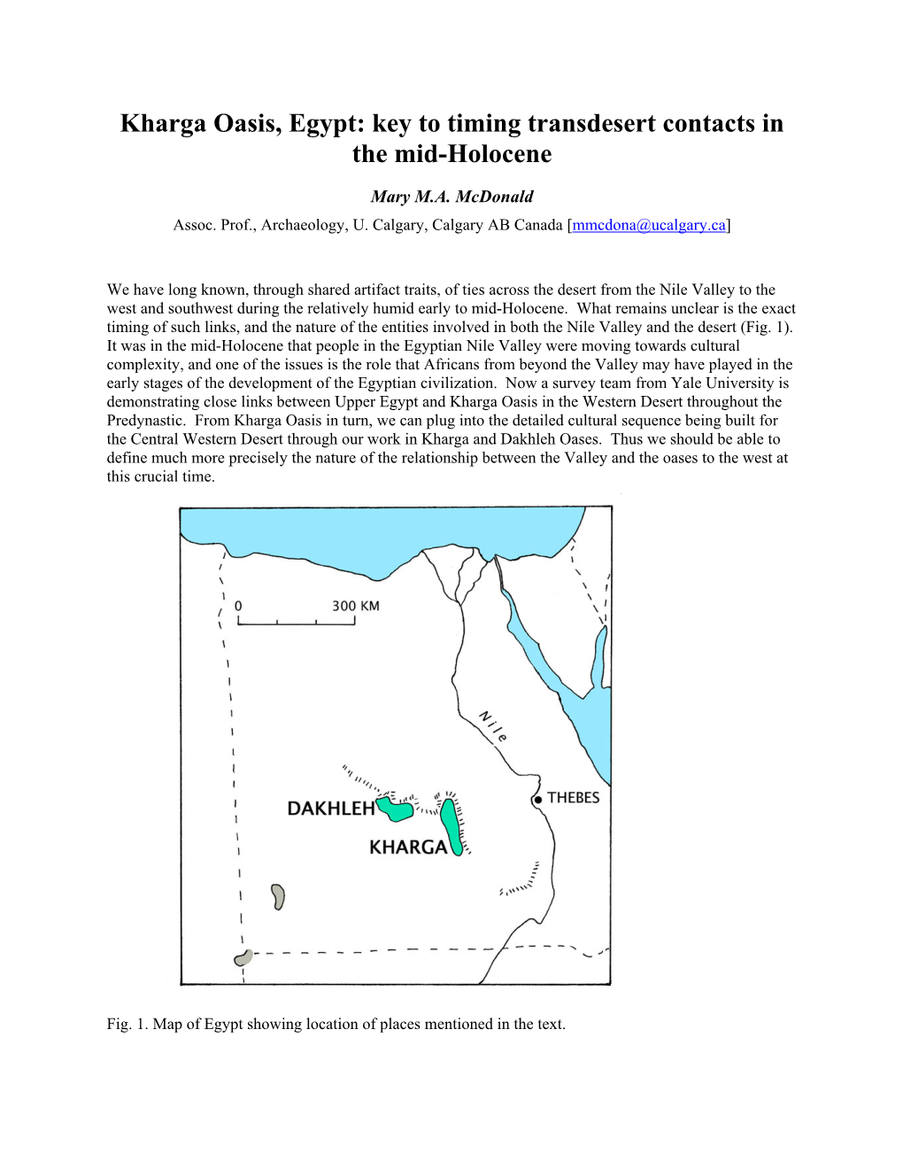 Kharga Oasis, Egypt: Key to Timing Transdesert Contacts in the Mid-Holocene