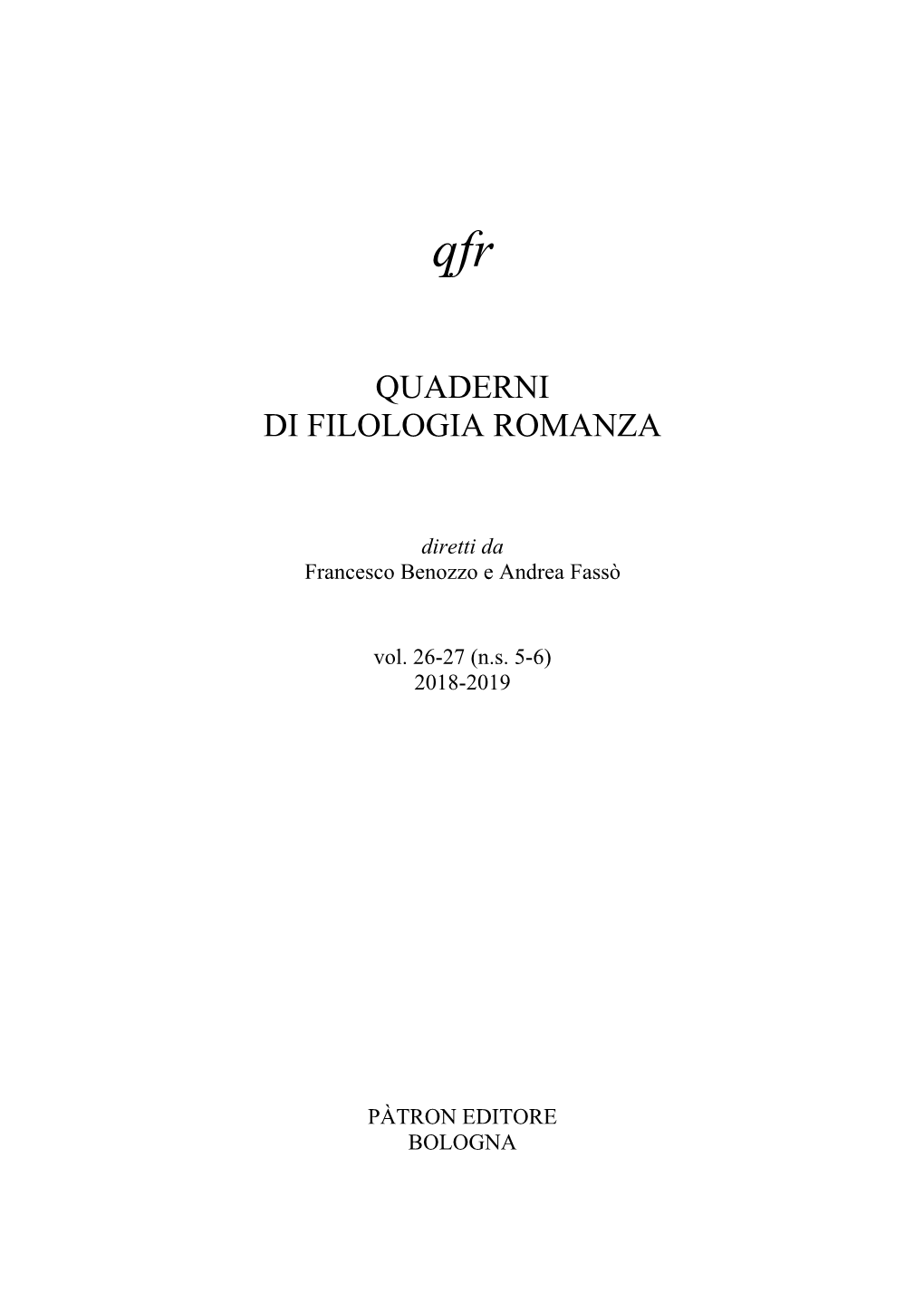 Quaderni Di Filologia Romanza