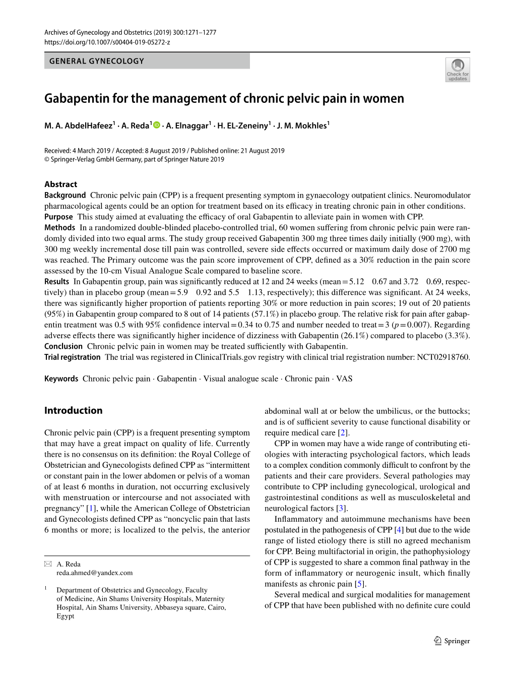 Gabapentin for the Management of Chronic Pelvic Pain in Women