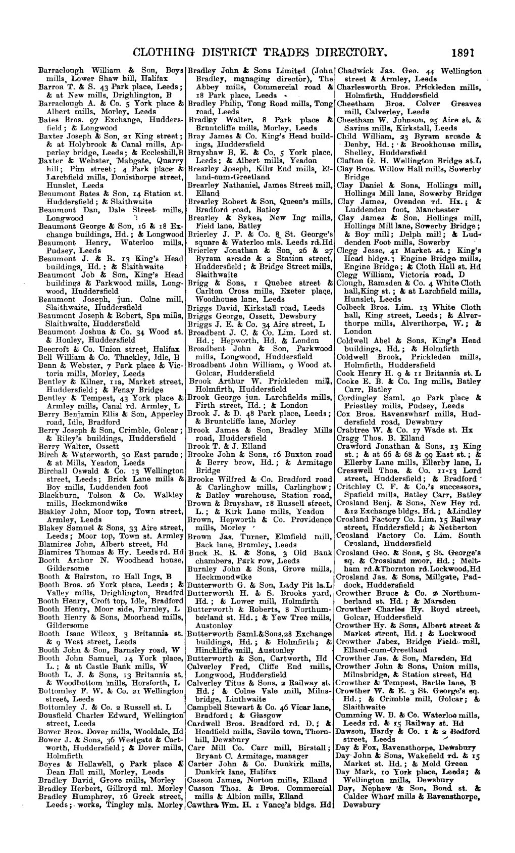 Clothing District Trades Directory. 1891