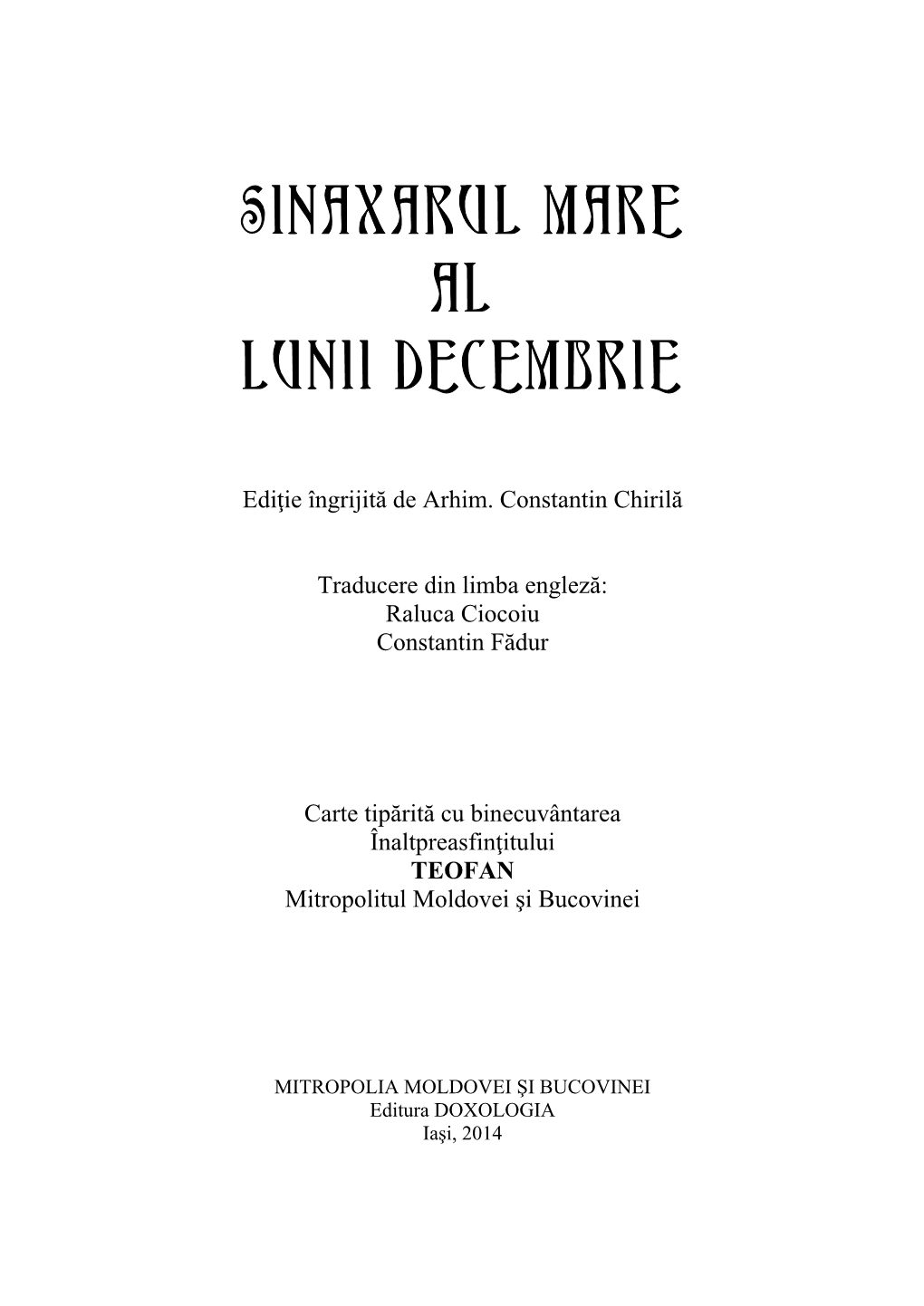 Sinaxarul Mare Al Lunii Decembrie