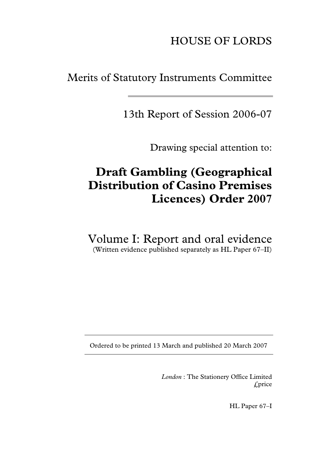 (Geographical Distribution of Casino Premises Licences) Order 2007