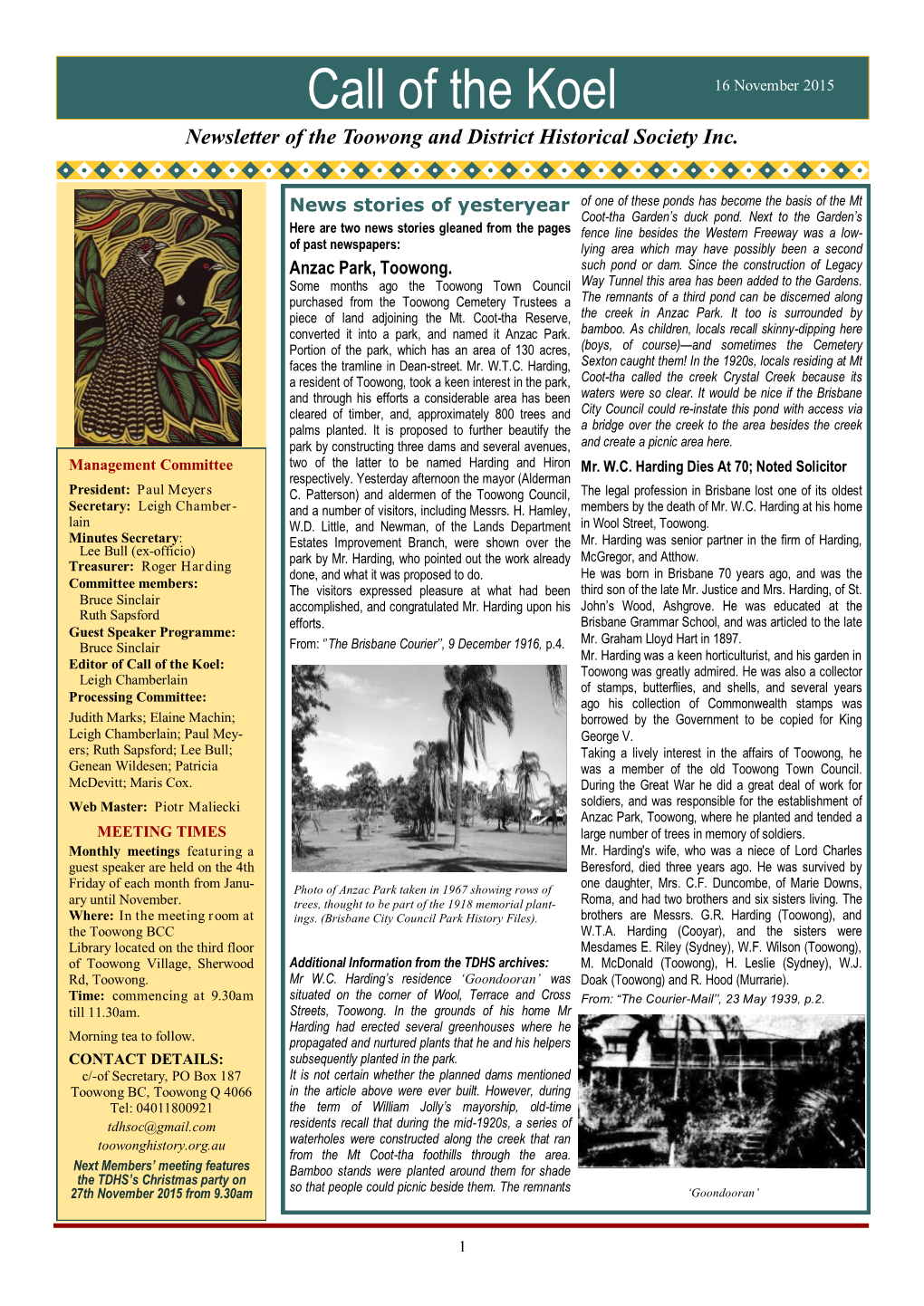 Call of the Koel February16 November 2013 2015 Newsletter of the Toowong and District Historical Society Inc