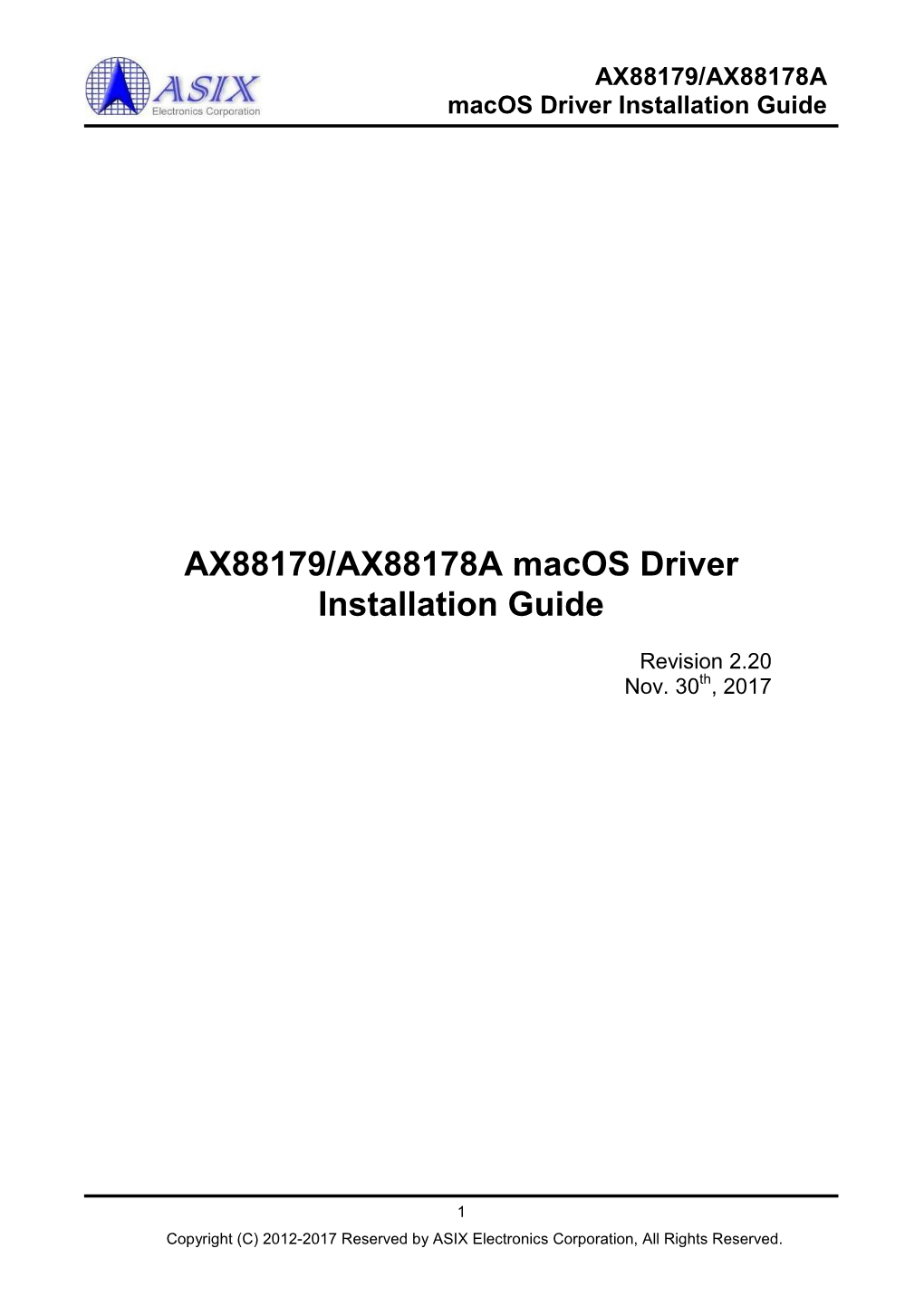 AX88179/AX88178A Macos Driver Installation Guide