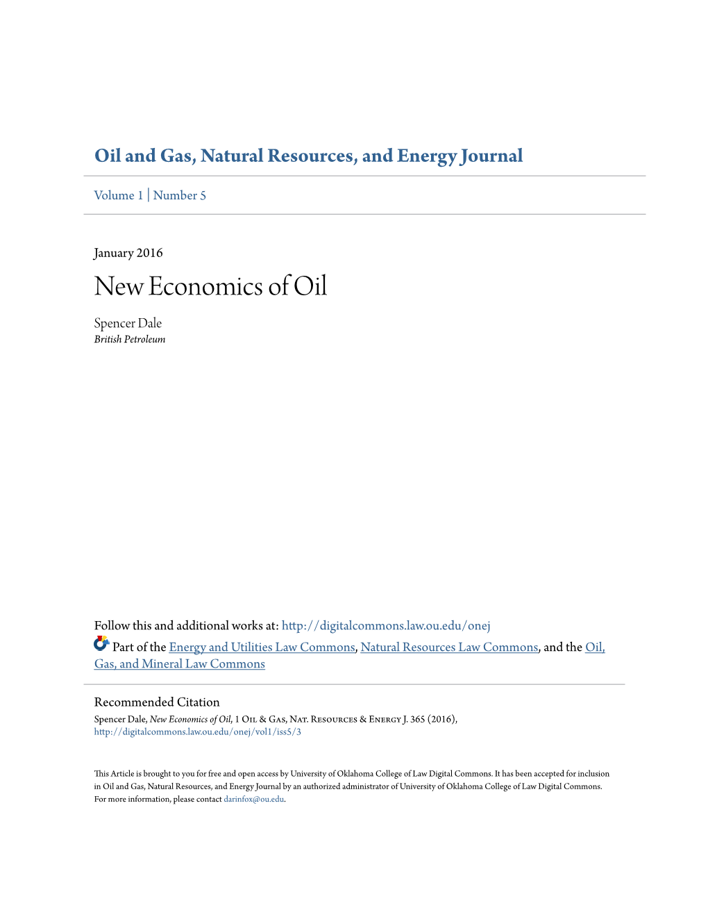 New Economics of Oil Spencer Dale British Petroleum
