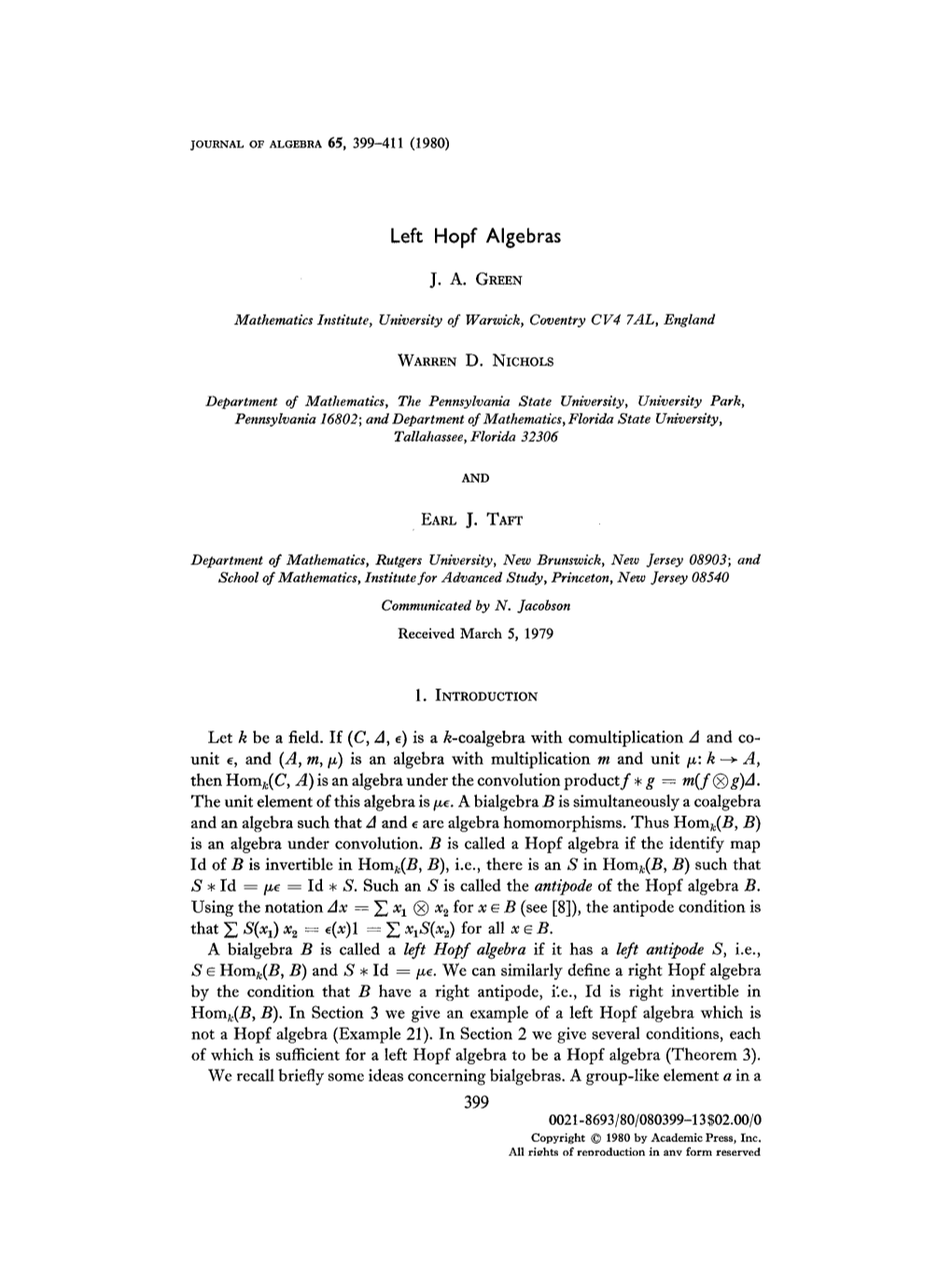 Left Hopf Algebras