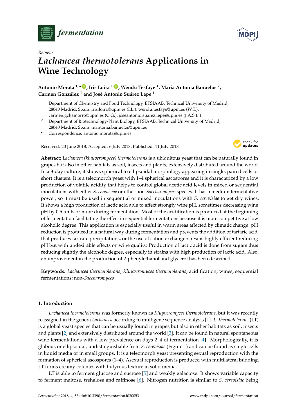 Lachancea Thermotolerans Applications in Wine Technology