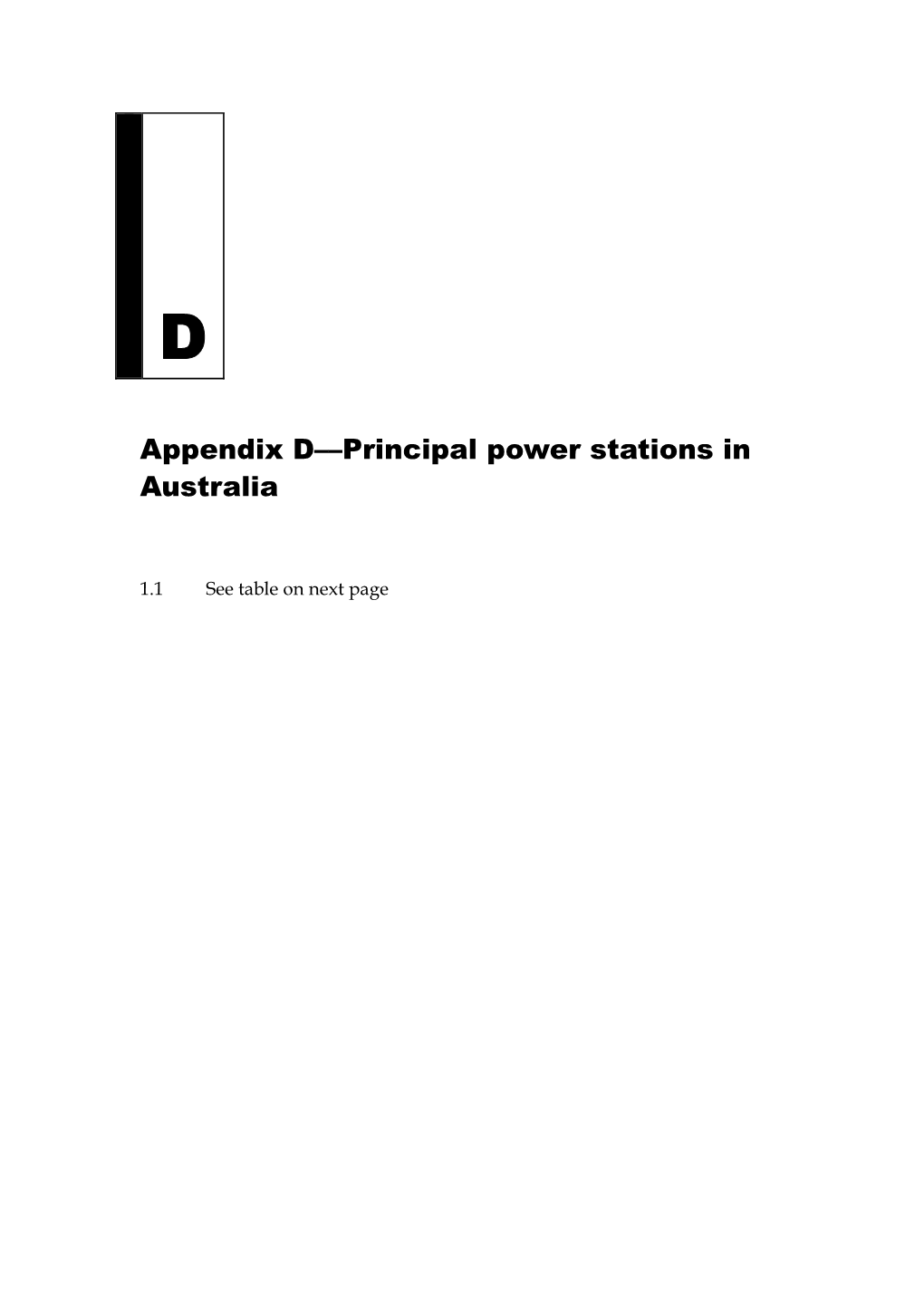 Appendix D: Principal Power Stations in Australia