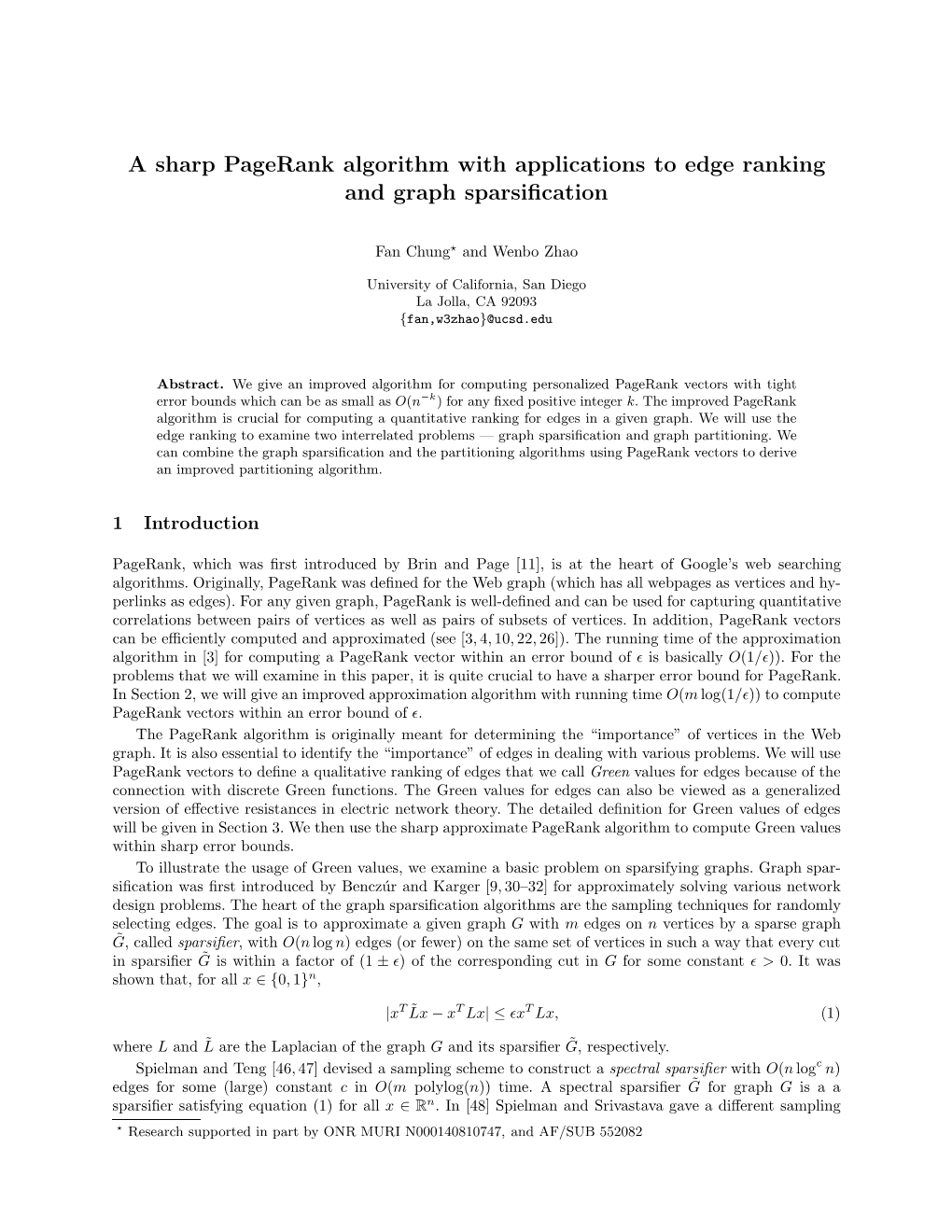 A Sharp Pagerank Algorithm with Applications to Edge Ranking and Graph Sparsiﬁcation