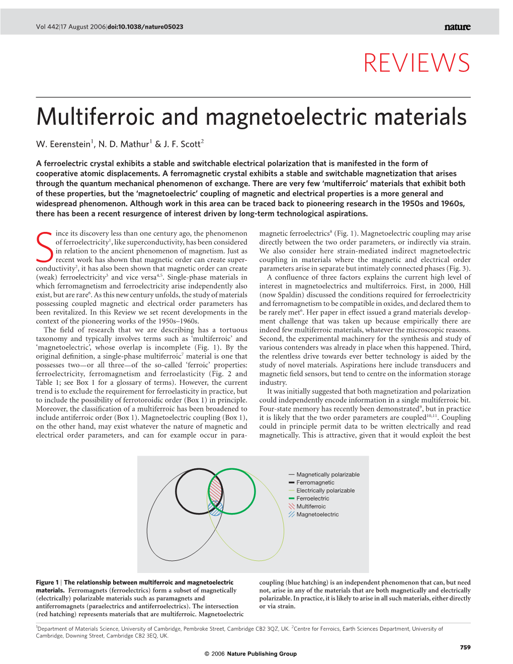 Multiferroic and Magnetoelectric Materials