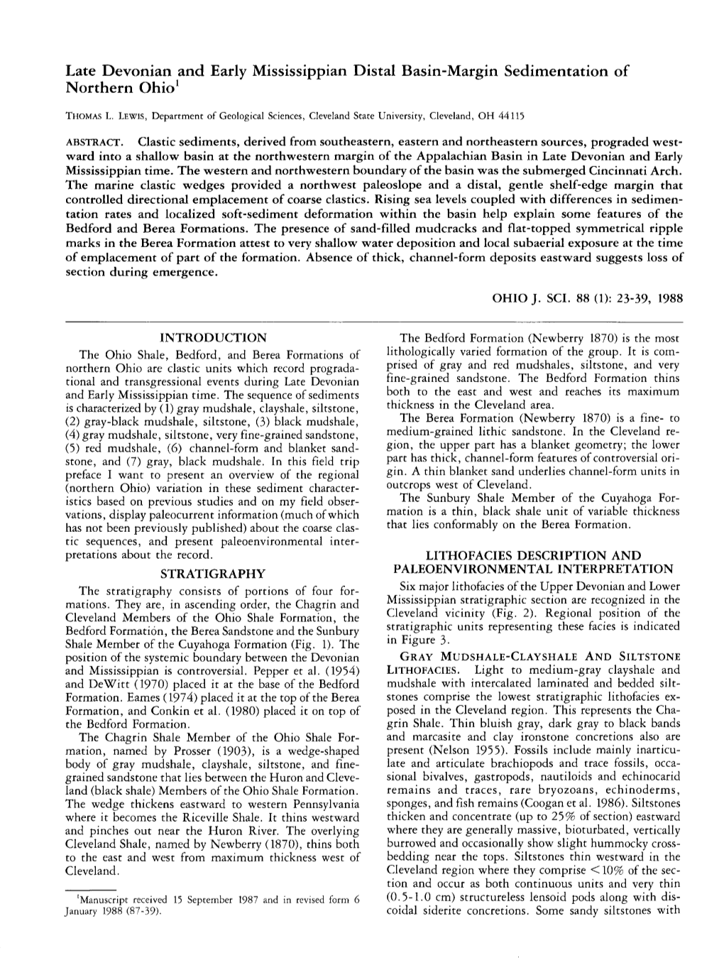 Late Devonian and Early Mississippian Distal Basin-Margin Sedimentation of Northern Ohio1