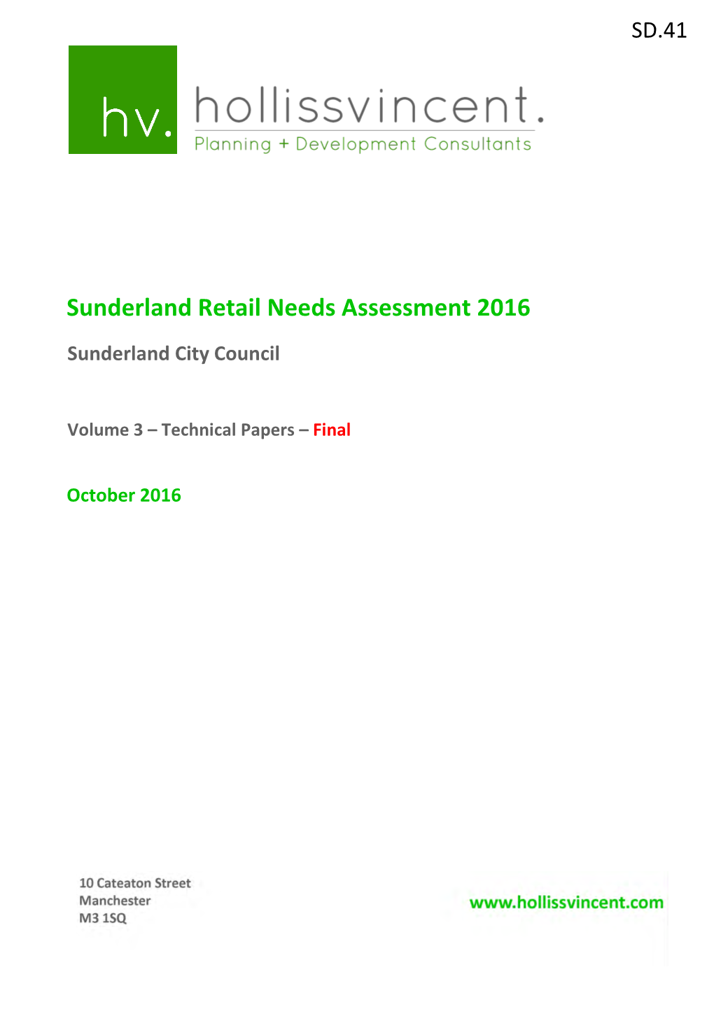 Sunderland Retail Needs Assessment 2016