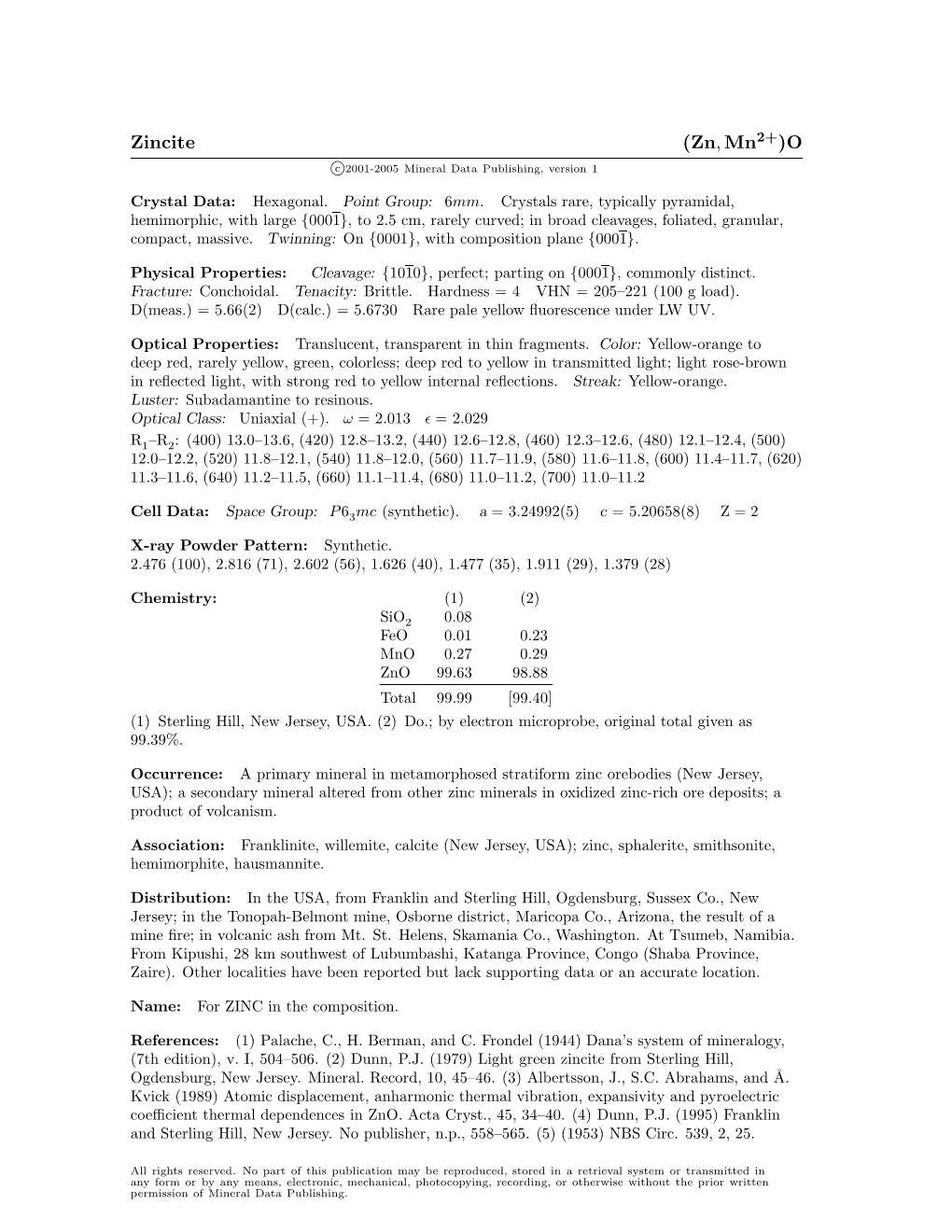 Zincite (Zn, Mn2+)O