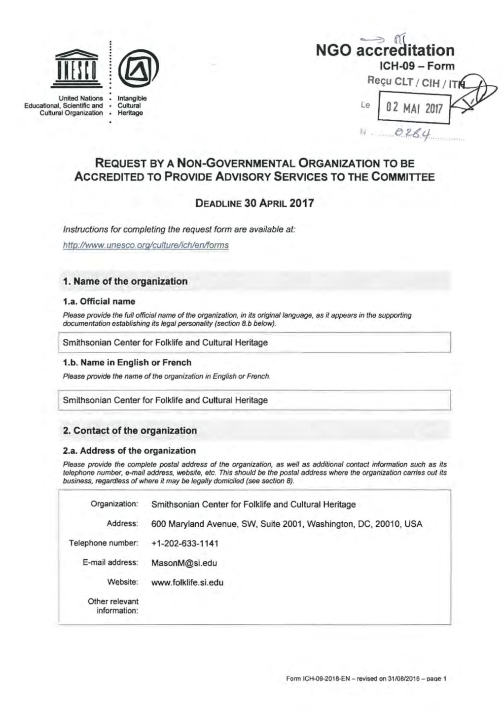 M NGO Accreditation ICH-09 - Form Re~U CLT I CIH I IT.'L