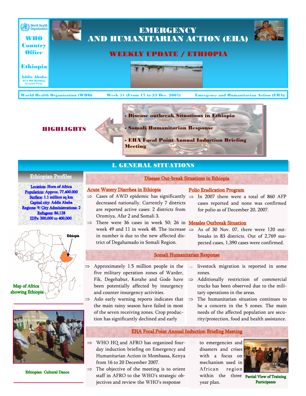 EHA Ethiopia Weekly Update –Week 51 / 2007