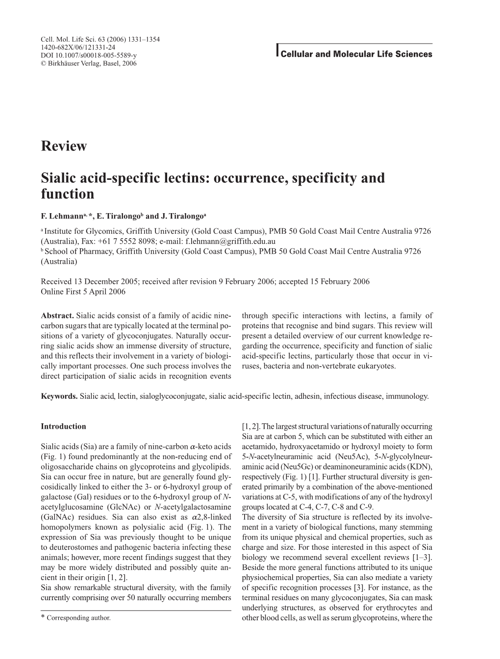 Review Sialic Acid-Specific Lectins: Occurrence, Specificity and Function