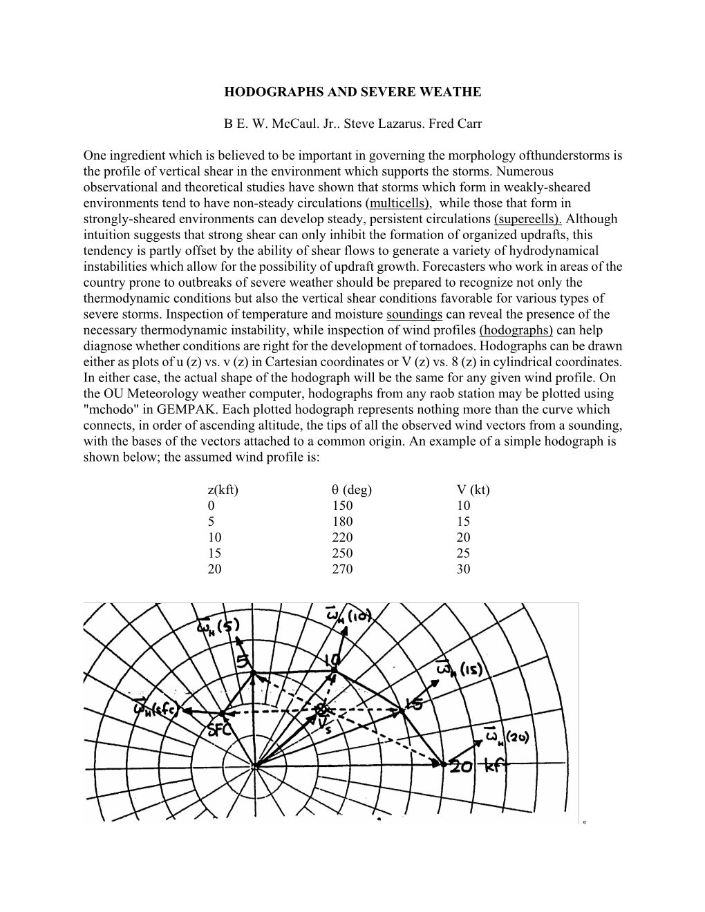 HODOGRAPHS and SEVERE WEATHE B E. W. Mccaul. Jr.. Steve