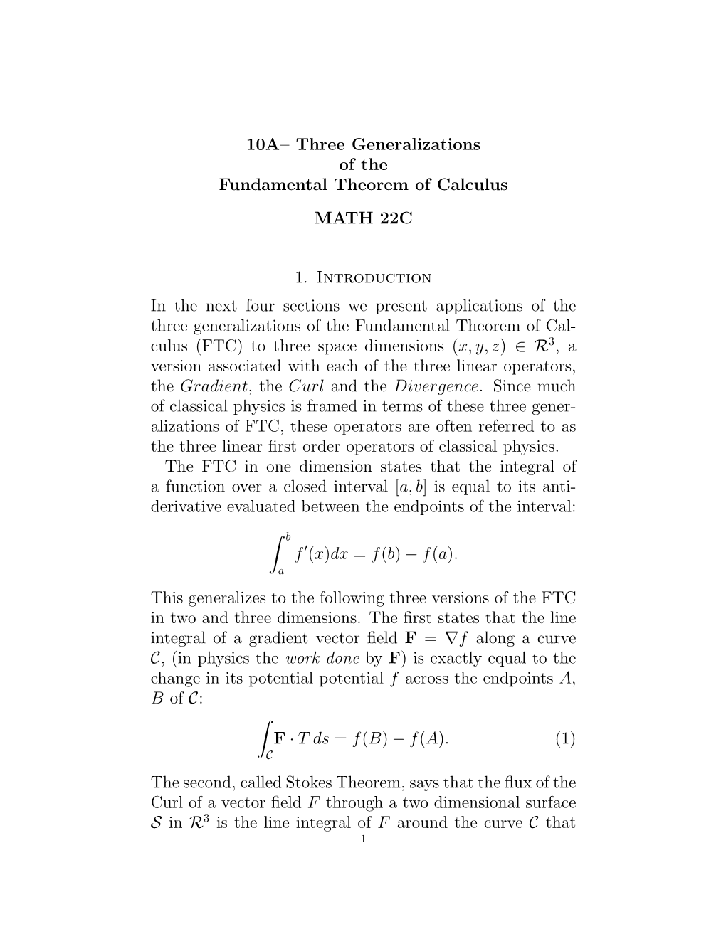 10A– Three Generalizations of the Fundamental Theorem of Calculus MATH 22C