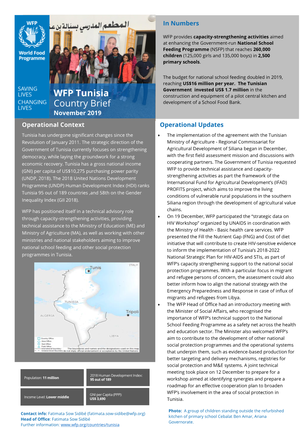 WFP Tunisia Country Brief Agricultural Development of Siliana (CRDA), UNAIDS - December 2019 Unified Budget, Results and Accountability Framework