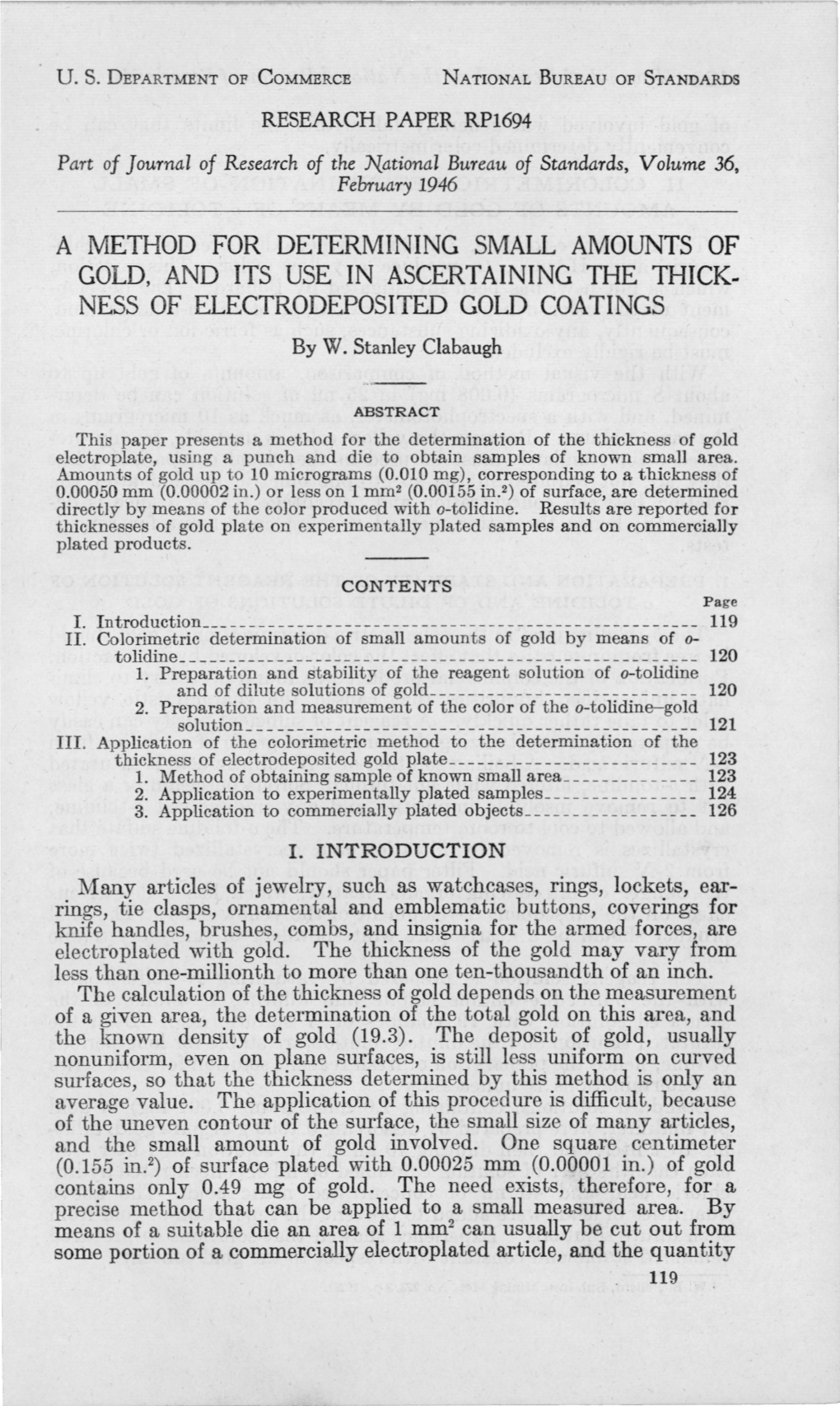 A Method for Determining Small Amounts of Gold, and Its Use in Ascertaining the Thick