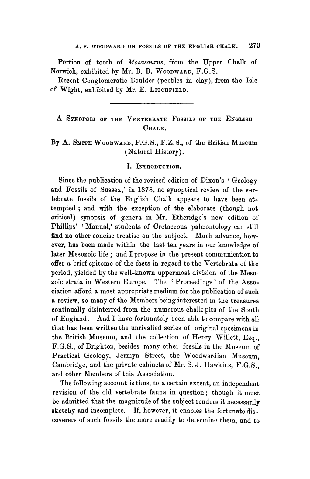 A Synopsis of the Vertebrate Fossils of the English Chalk