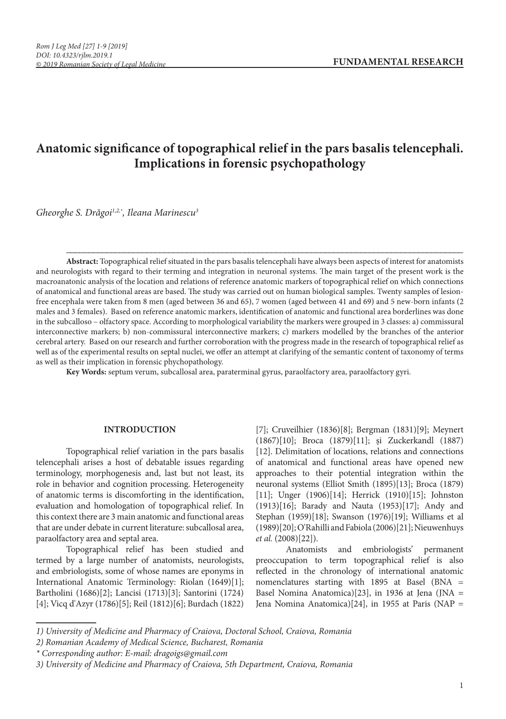 Anatomic Significance of Topographical Relief in the Pars Basalis Telencephali