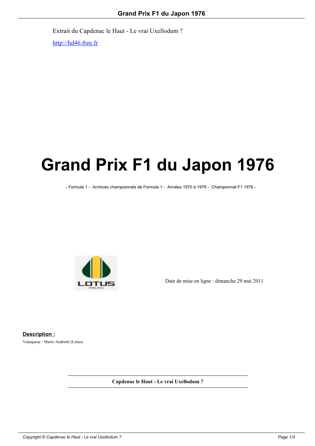 Grand Prix F1 Du Japon 1976